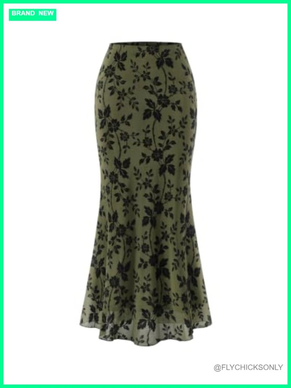 Floral Mesh Mermaid Hem Maxi Pencil Skirt High Waisted Lined Women's